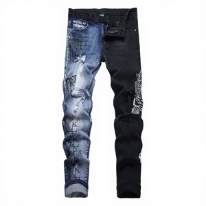 High Fashion Streetwear Men's Casual Breathable <b>Button</b> Ripped Hole Denim <b>Jeans</b> Spring Summer - Product Image 2