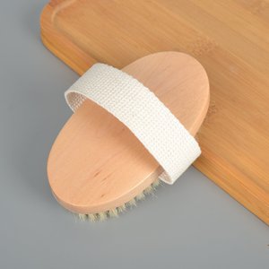 Custom Logo Hand-Held Oval Body Brush <strong>Exfoliator</strong> Wet and Dry Wood Boar Bristle Bath Brush for Dry Skin Massage <strong>Simple</strong> Style - Product Image 4