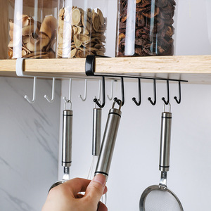 Iron Cabinet Hanging Rack With Multiple Hooks Black And White Wall Mounted Storage Organizer For Kitchen Utensils - Product Image 1