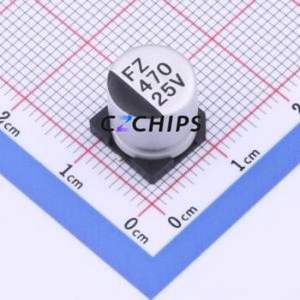 ตัวเก็บประจุแบบอิเล็กโทรไลต์อะลูมิเนียม SMD รุ่น FZ1E471M1010, ขนาด D10xL10.5 มม. ความจุ 470uF 20% 25V ขา 10 มม. - Product Image 1