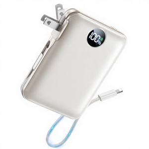 Portable Power Bank Built Cables Wall <b>Plug</b> 10000mAh Li-Polymer 4 Outputs 22.5W <b>USB</b>-C Fast Charging Slim Travel LED Display Beige - Product Image 3