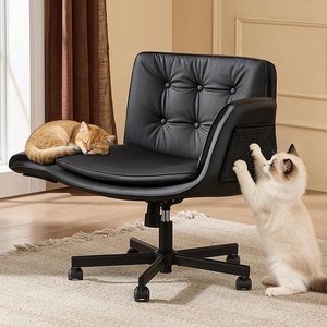 Chaise <span class=keywords><strong>de</strong></span> bureau pivotante ergonomique en cuir noir résistant aux griffures <span class=keywords><strong>de</strong></span> chat, avec accoudoirs pivotants, idéale pour le maquillage et adaptée aux animaux domestiques - Product Image 1