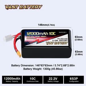 Batterie VANT FPV Drone 6s lipo batterie 22.2V 8000/9000/9500/10000mAh/12000 mah lipo batterie pour drone FPV multi-axes