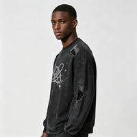 T-shirt à manches longues déchiré et délavé avec découpe, imprimé Kornit DTG Sparkle Cosmic Graffiti, effet usé, style streetwear ample