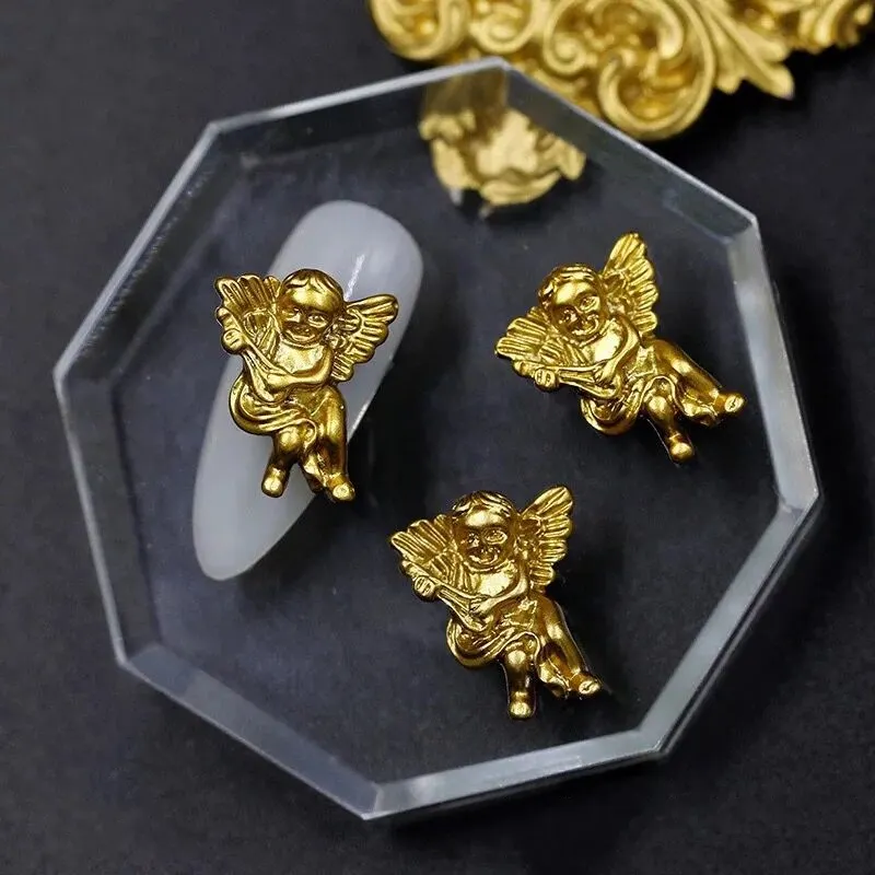 SHIZHIXIU Dekorasi Seni Kuku 3D, Hiasan Berlian Imitasi Seni Kuku 3D, Hiasan Kuku Malaikat Gaya Relief Mutiara Warna Putih Emas 2022