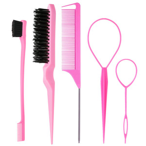 5 pièces beauté style <span class=keywords><strong>brosse</strong></span> Salon coiffure peigne ensemble taquineries <span class=keywords><strong>brosse</strong></span> à cheveux queue de rat peigne bord <span class=keywords><strong>brosse</strong></span> tresse outil <span class=keywords><strong>boucle</strong></span> - Product Image 1