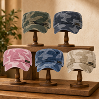 Casquette de patrouille à 6 panneaux en sergé délavé camouflage personnalisé, style cadet vintage, motif camouflage woodland, décontractée, avec visière pare-soleil, pour la chasse en extérieur