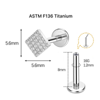 JiaXin ASTM-F136 G23 Titanio Push Pin Sin Rosca para Labret, Medusa, Forward Helix, Lobe, Flor, Circonita Cúbica, Joyería Corporal 16G