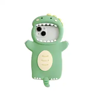 universal fancy cute cartoon dinosaur silicone case for iphone15