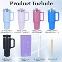 Tswofia Lot de 15 gobelets isothermes en acier inoxydable à double paroi de 40 oz, réutilisables, pliables, anti-fuite, avec couvercle rabattable, isolation sous vide 6-12h