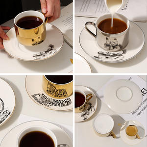 Ensemble élégant de tasse à café et soucoupe en céramique électro-plaquée avec finition miroir, motif panda et léopard, pour le thé de l'après-midi - Product Image 1