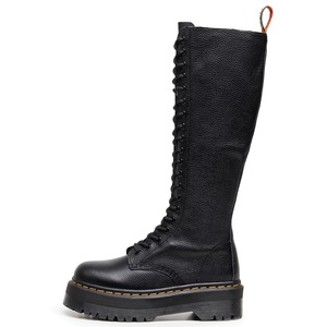 Knee-High <b>Boots</b> Women Genuine Leather Lace-Up Round Toe Flat Heel Anti-Slippery Rubber Outsole All Seasons Solid Color Wholesale - Product Image 3