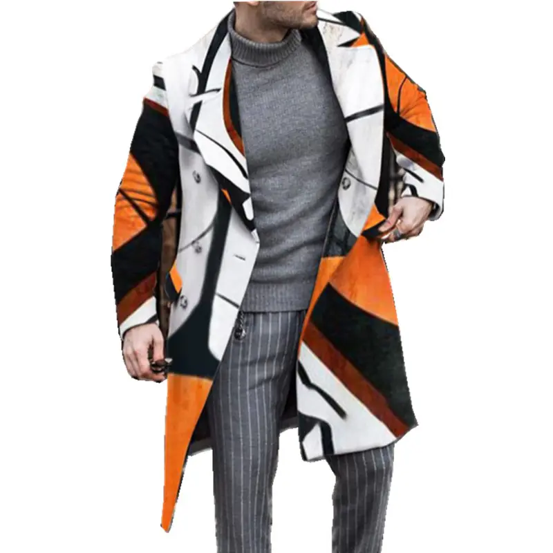 Wholesale fashion trendy trench coat mens print woolen mid-length Classic Winter Coats mens jacket winter for Men