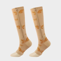 Chaussettes de compression pour hommes et femmes, soutien du genou, chaussettes à fermeture éclair, chaussettes ouvertes pour femmes, fines, anti-fatigue, extensibles, chaussettes de sport hautes, unisexe