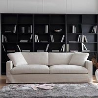 Französisches Dreisitzer-Sofa für Wohnzimmer, Geradlinig, Beige, Amerikanischer Landhausstil, Abnehmbar, Waschbar, mit Volant, aus Hanfgewebe