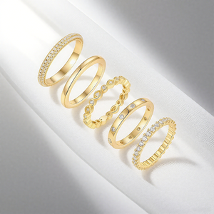 Anillos de Moissanita Apilables de Diseño Más Reciente de 2025, Tendencia en Estados Unidos, Juego de 5 Piezas, Chapados en Oro Blanco, para Mujer - Product Image 4