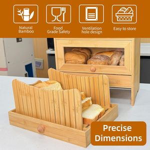 กล่องใส่ขนมปังไม้ไผ่แบบลิ้นชักคู่ ฝาเลื่อนเก็บของในครัว - Product Image 2