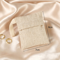 Pochette à bijoux en lin naturel avec fermeture à ruban épais, emballage de boutique en gros, pochette à bijoux de marque sophistiquée