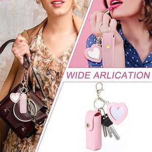 <b>Custom</b> Logo Lipstick Organizer <b>Keychain</b> with Mirror - PU Lipstick Case Holder, Lip Gloss Bag, Lip Balm Pouch - Product Image 4