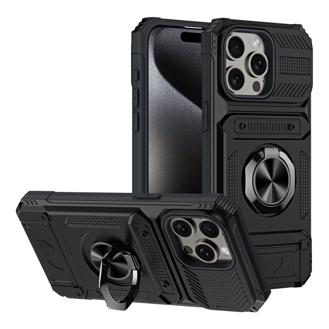 Card Slot Ring Phone case for iphone 15 Pro Max 14 Pro Shockproof Cell Phone Cover for iphone 13 12 Car Anti-fall Back Cover