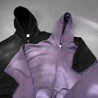Offre Spéciale plaine teinture rétro fermeture éclair jusqu'à hommes à capuche poids lourd pur coton en détresse poche YKK Zip surdimensionné sweats à capuche vierges