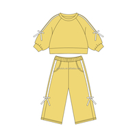 Automne enfant en bas âge enfants filles tenue nœud papillon Patchwork français éponge sweat et pantalon ensemble deux pièces