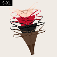 Culottes string sexy en soie glacée tricotée unie, avec anneau métallique en forme de cœur au dos et logo à la taille, tailles EU/USA, vente en gros