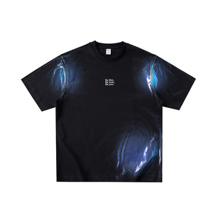 Vêtements pour hommes, t-shirt ample en coton mélangé à manches courtes avec imprimé pailleté coloré, tendance printemps-été, style streetwear - Product Image 4