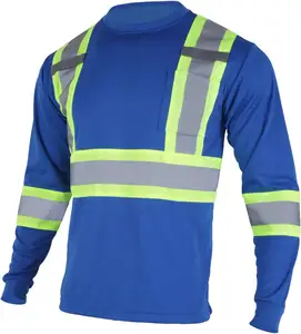 Men's High Vis Safety Work T Shirt Reflective Long Sleeve Shirt with Pocket with logo material polyester cheap price