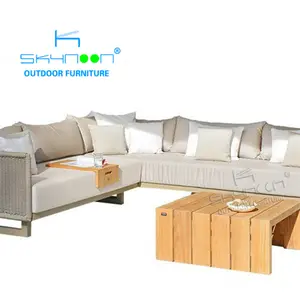 L-förmiges Terrassen sofa Restaurant Zuckerrohr Schnitts ofa Korb weide Rattan Gartens ofa(01251)