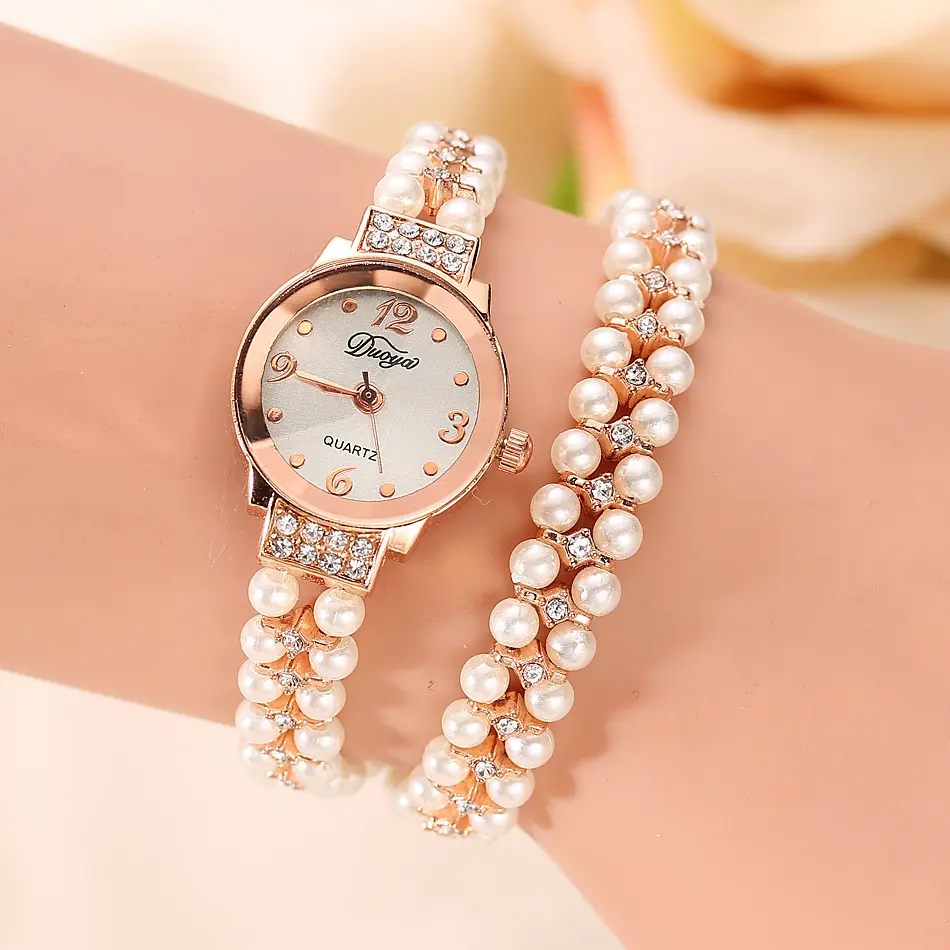 Lussuosi orologi da polso serie Pearl 2 pezzi Set orologi da polso al quarzo da donna squisiti di moda