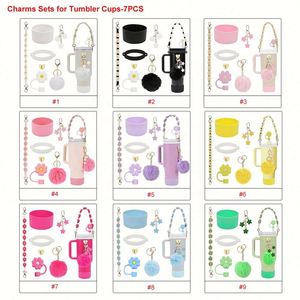 Offre Spéciale : Ensemble Cadeau d'Accessoires Colorés pour Gobelets de 40 oz - 7/8/12 Pièces avec Poignée Perle, Breloque Fleur, Cozy, Porte-clés, et Bottes de Protection pour Gobelets - Product Image 4