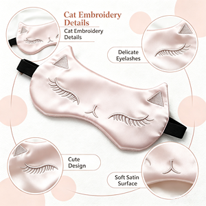 Masque de sommeil en satin de soie brodé avec oreilles de chat mignonnes, anti-lumière, sangle réglable pour femme, idéal pour les voyages, la chambre ou la sieste, cadeau - Product Image 3