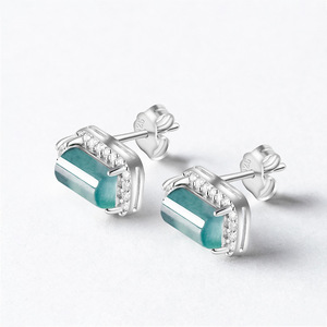 Boucles d'oreilles en bambou bleu jadéite naturelle S925 argent design original bijoux pour femmes style chinois <span class=keywords><strong>D785</strong></span> - Product Image 5