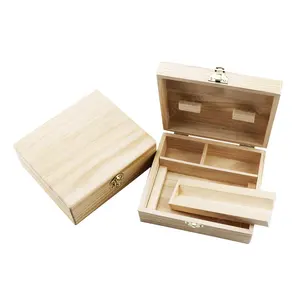 Hinged Lockable Wood Rolling Tray Custom Bamboo Tobacco Box Storage Smoking Accessories Large Wooden Box with Lid