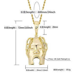 Cross-border Bestseller Travis Scott Avatar Pendant Gold-Plated Copper Hip-Hop Necklace Jewelry Factory Wholesale - Product Image 3