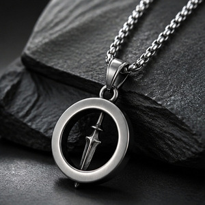 Yunnique Collier avec pendentif épée en acier titane pour homme, design géométrique, pendentif unique 3x60 cm - Product Image 2