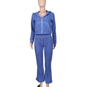 Новый разноцветный спортивно-шик комплект из двух предметов с длинными рукавами и капюшоном, экологичный, с контрастной вышивкой, модный повседневный наряд - Product Image 5