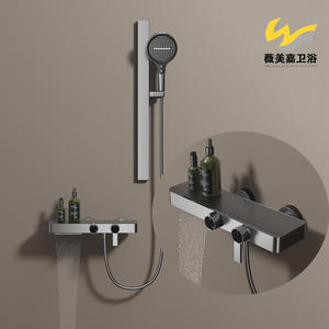 Ensemble de salle de bain exclusif transfrontalier Vimijia, étagère de rangement double fonction gris canon, murale, avec douchette relevable et robinet - Product Image 5