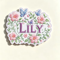 Écusson brodé thermocollant personnalisé avec motif floral et papillon Amelia, applique florale, badge, autocollant pour veste, sac à dos, chapeau, vêtements