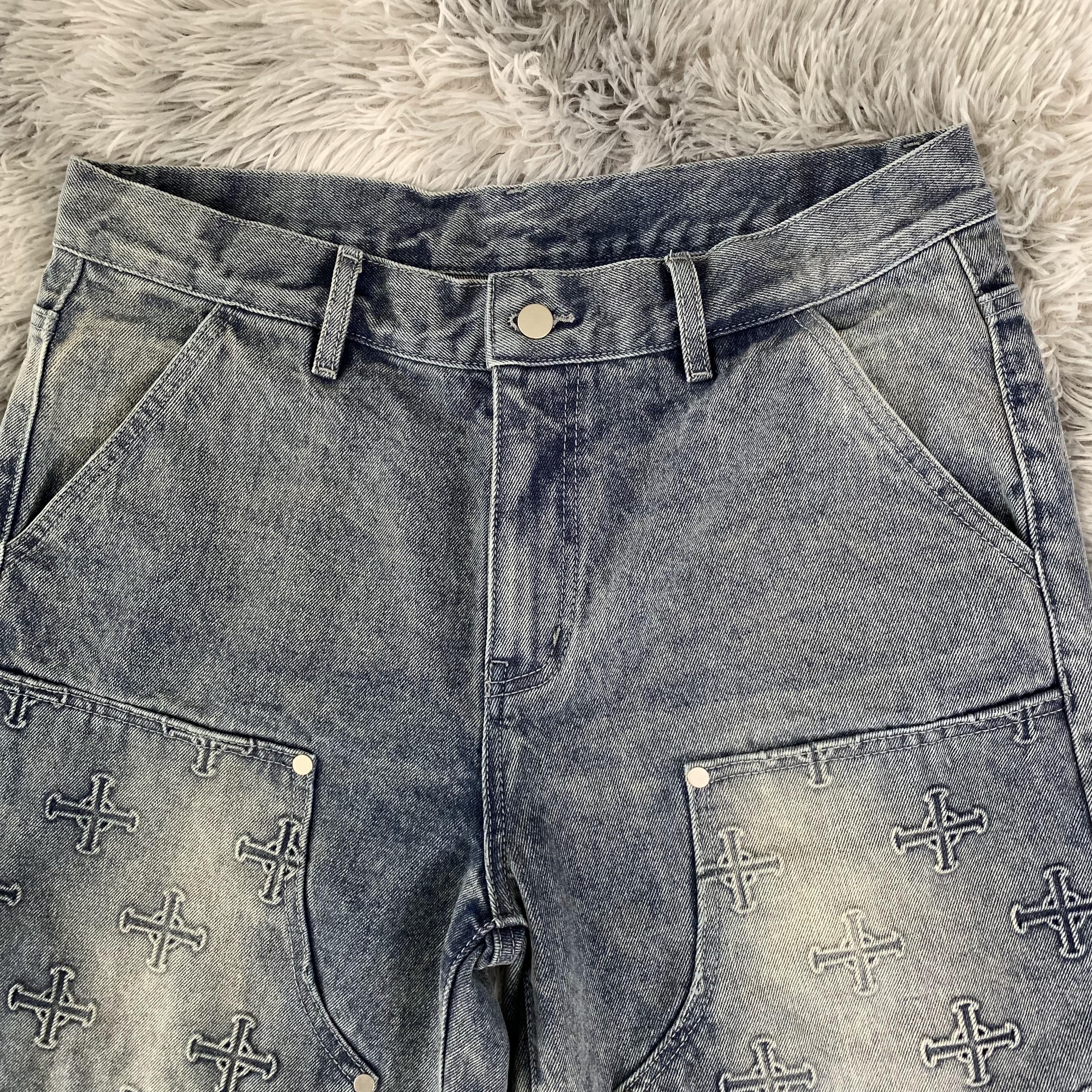 【JEMUT】23SS★ Kurz Carpenter Denim Half Pants Aeedenim Custom Men Streetwear Carpenter Shorts Fashion