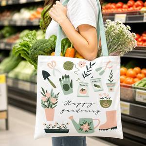 Bolsa de tela para jardinería con dibujos animados, bolsa de compras reutilizable con asa larga - Product Image 2