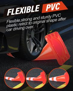 Cônes de signalisation routière CITICITY de 28 pouces avec col et poignée réfléchissants, cônes en PVC robustes de couleur orange pour les parkings - Product Image 3