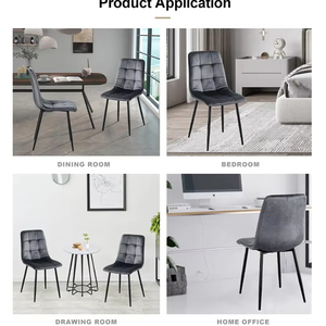 Chaises de salle à manger en tissu rembourré de qualité supérieure avec pieds en métal foncé et silhouette fluide pour usage domestique moderne, rembourrage bleu marine - Product Image 3