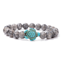 Bracelet en perles de pierres naturelles avec breloque tortue de mer turquoise, bijoux fantaisie en gros pour homme et femme, idéal pour les anniversaires