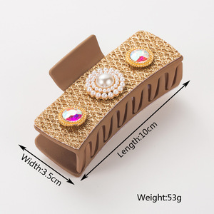 Pince à cheveux européenne américaine personnalisée incrustée de diamants perle Turquoise luxe élégant carré alliage métal pince à cheveux pour les femmes - Product Image 2