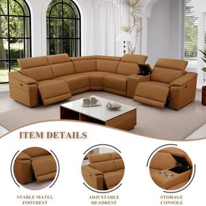 <span class=keywords><strong>Canapé</strong></span> d'angle de luxe inclinable <span class=keywords><strong>électrique</strong></span> en cuir pour salon, avec console de rangement et porte-gobelets - Product Image 3