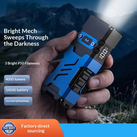 Senter Laser Putih 1000LM Isi Ulang Tipe-C, Baterai 18650 Dapat Diperbesar Layar Digital Aluminium, untuk Berkemah Mendaki Gunung