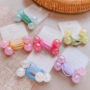 La version coréenne pour enfants a éclaté boule ronde double tête pour installer cercle de cheveux petit ins frais couleur bonbon simple cravate corde à cheveux - Product Image 1