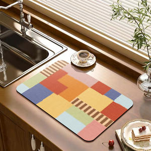 Tapis de drainage pour comptoir de cuisine, motif patchwork rectangulaire, antidérapant, en fibre de polyester, séchage rapide, absorbant, pour l'aire de lavage - Product Image 2